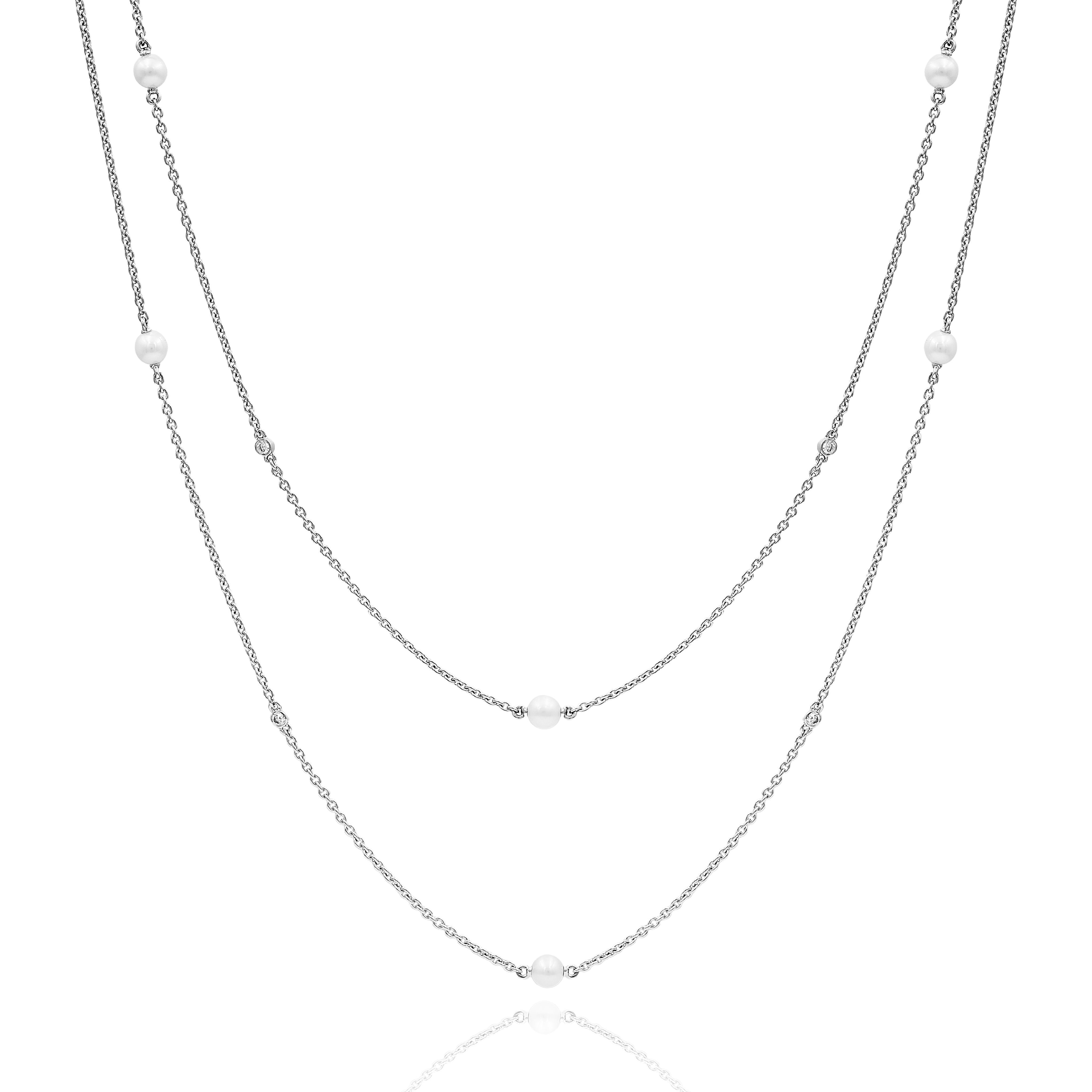 Колье из белого золота с бриллиантами и жемчугом