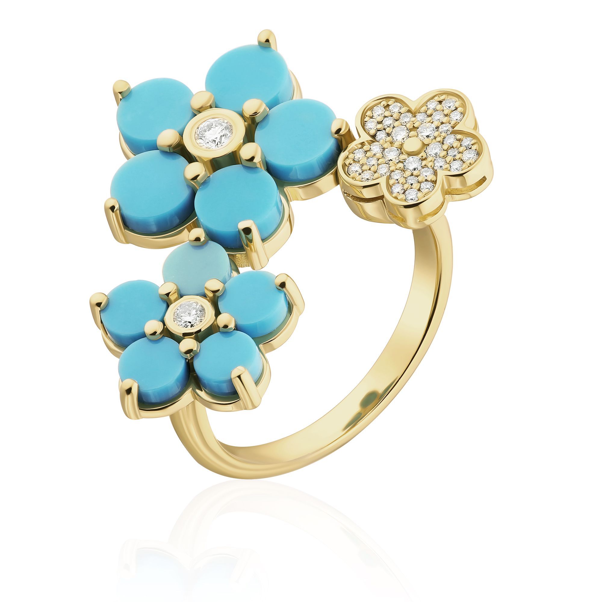 Кольцо из желтого золота с бирюзой и бриллиантами