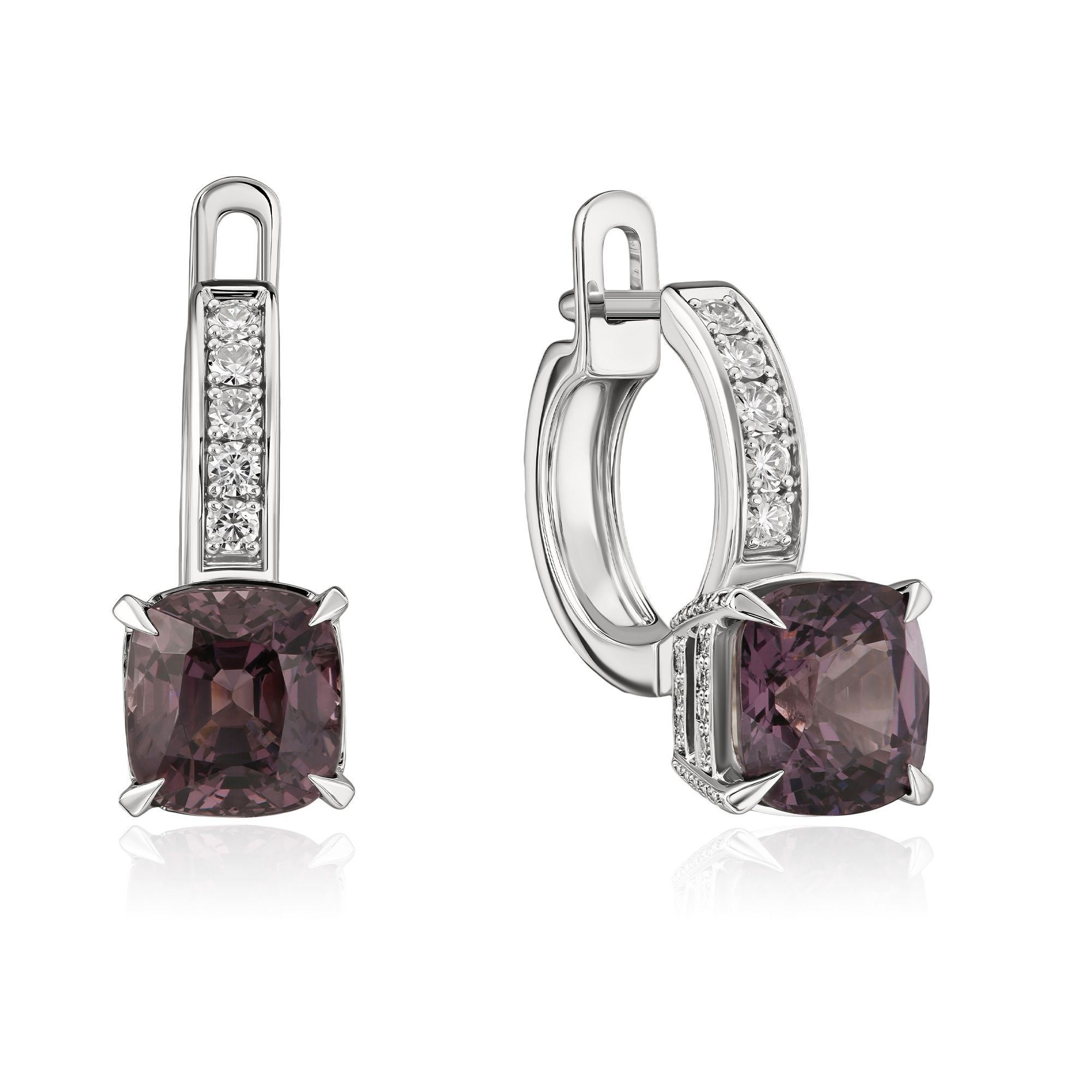 Серьги из белого золота с бриллиантами и шпинелью