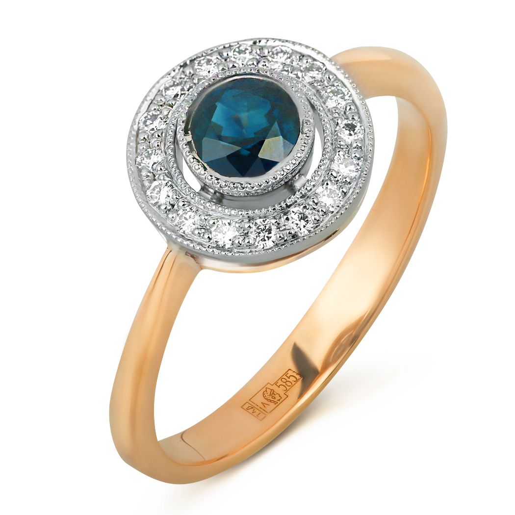 Кольцо из красного золота с сапфиром и бриллиантами