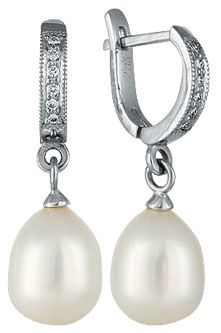 Серьги из белого золота с жемчугом и бриллиантами