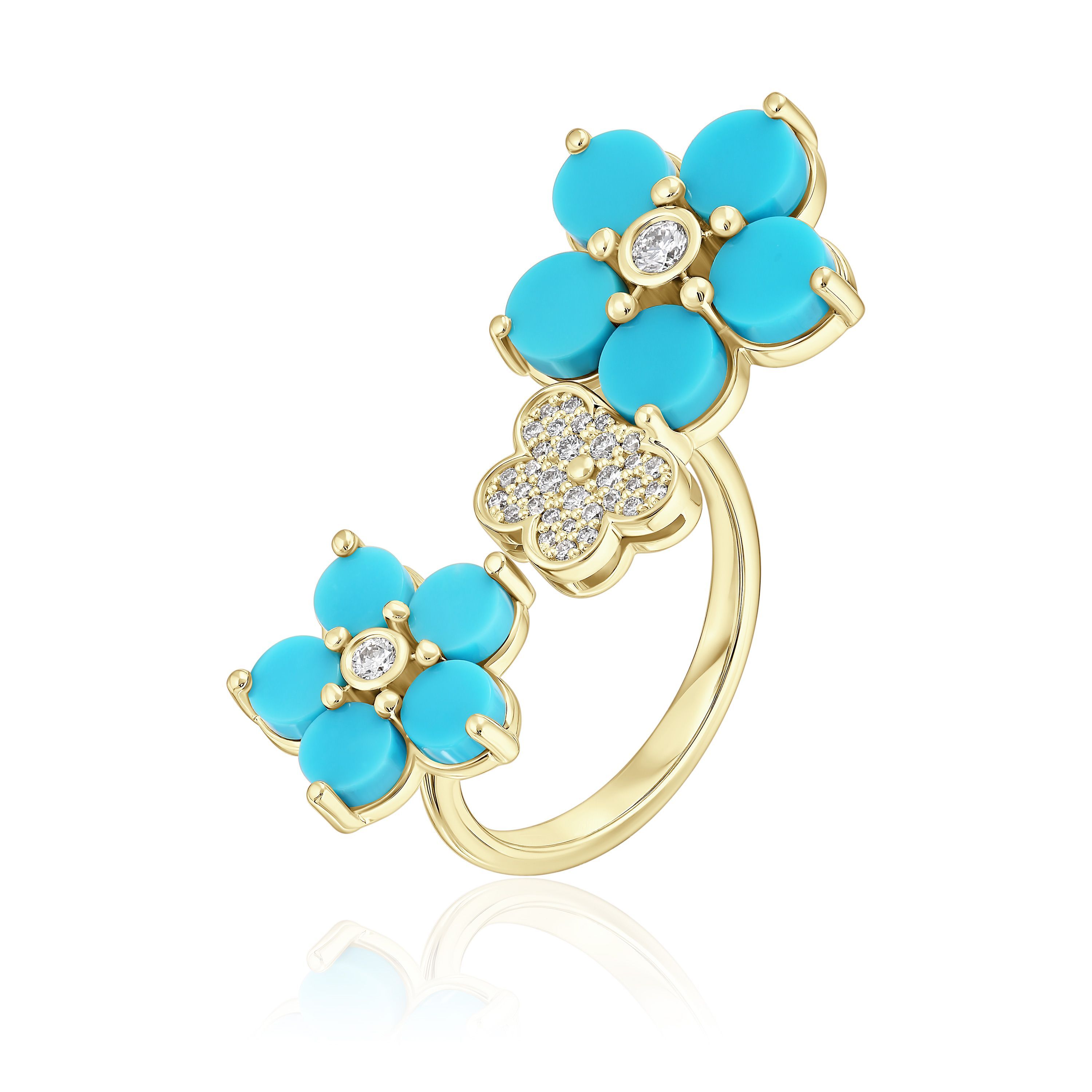 Кольцо из желтого золота с бирюзой и бриллиантами