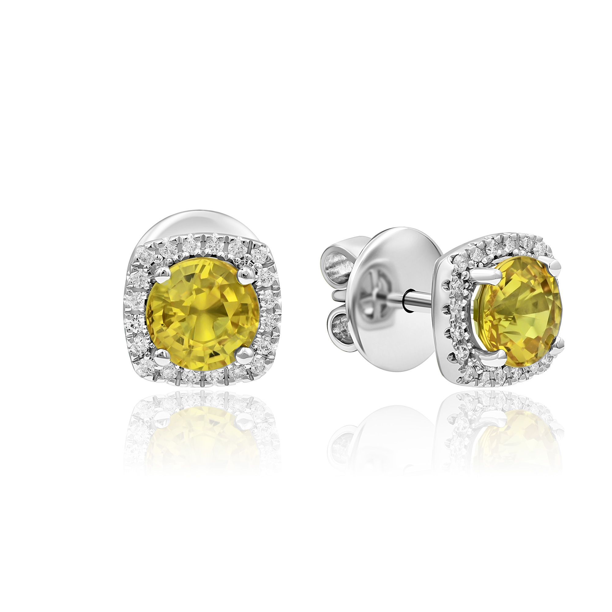 Пусеты из белого золота с бриллиантами и сапфирами