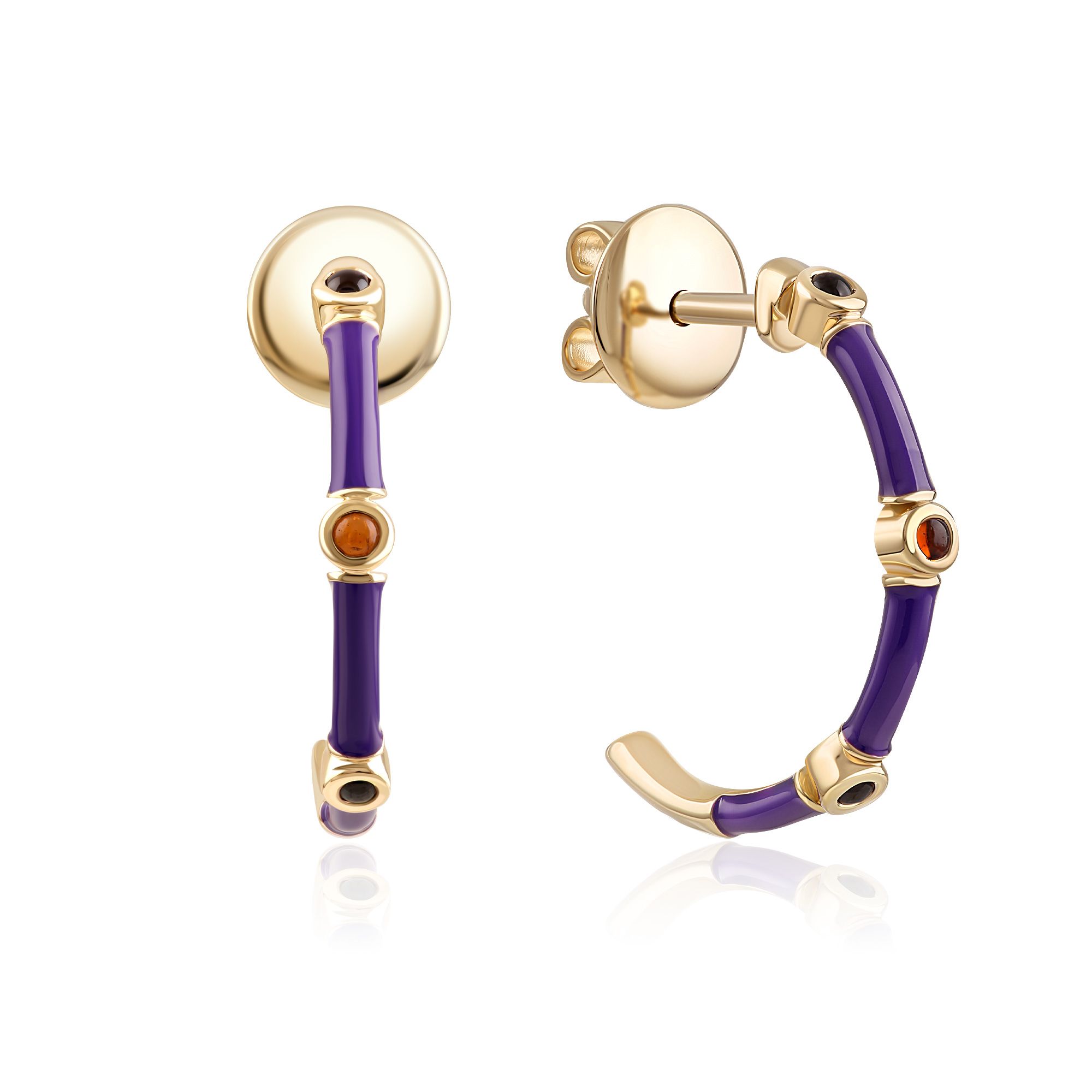 Пусеты из желтого золота с гранатами