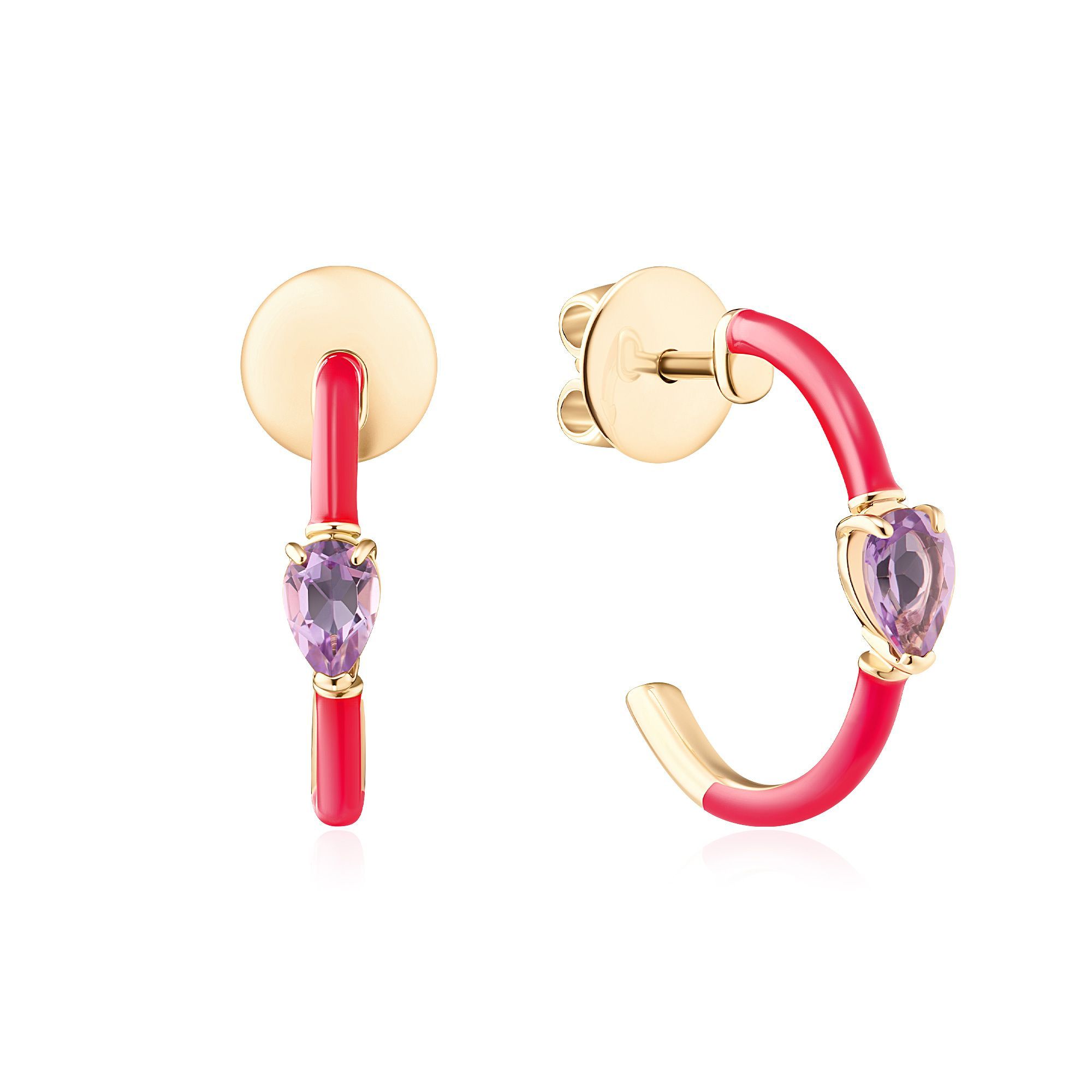 Пусеты из желтого золота с аметистами