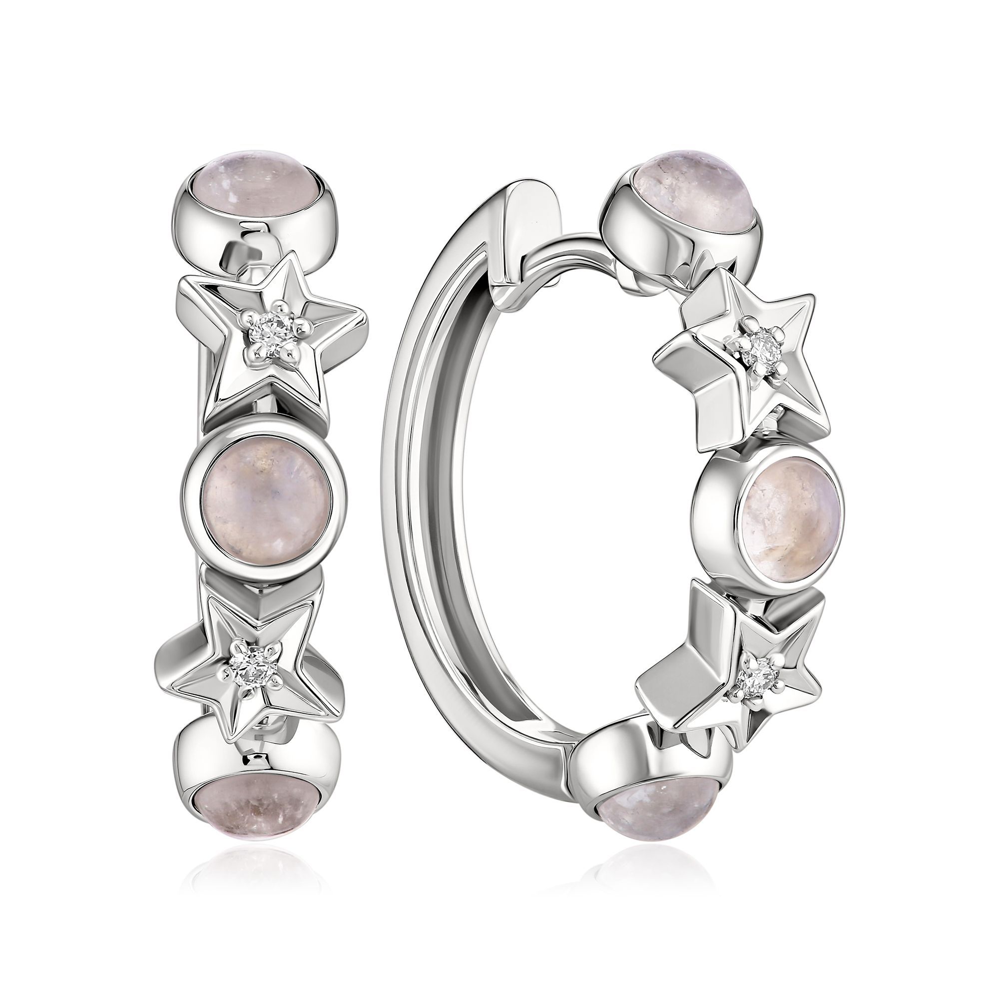 Серьги из белого золота с лунным камнем и бриллиантами