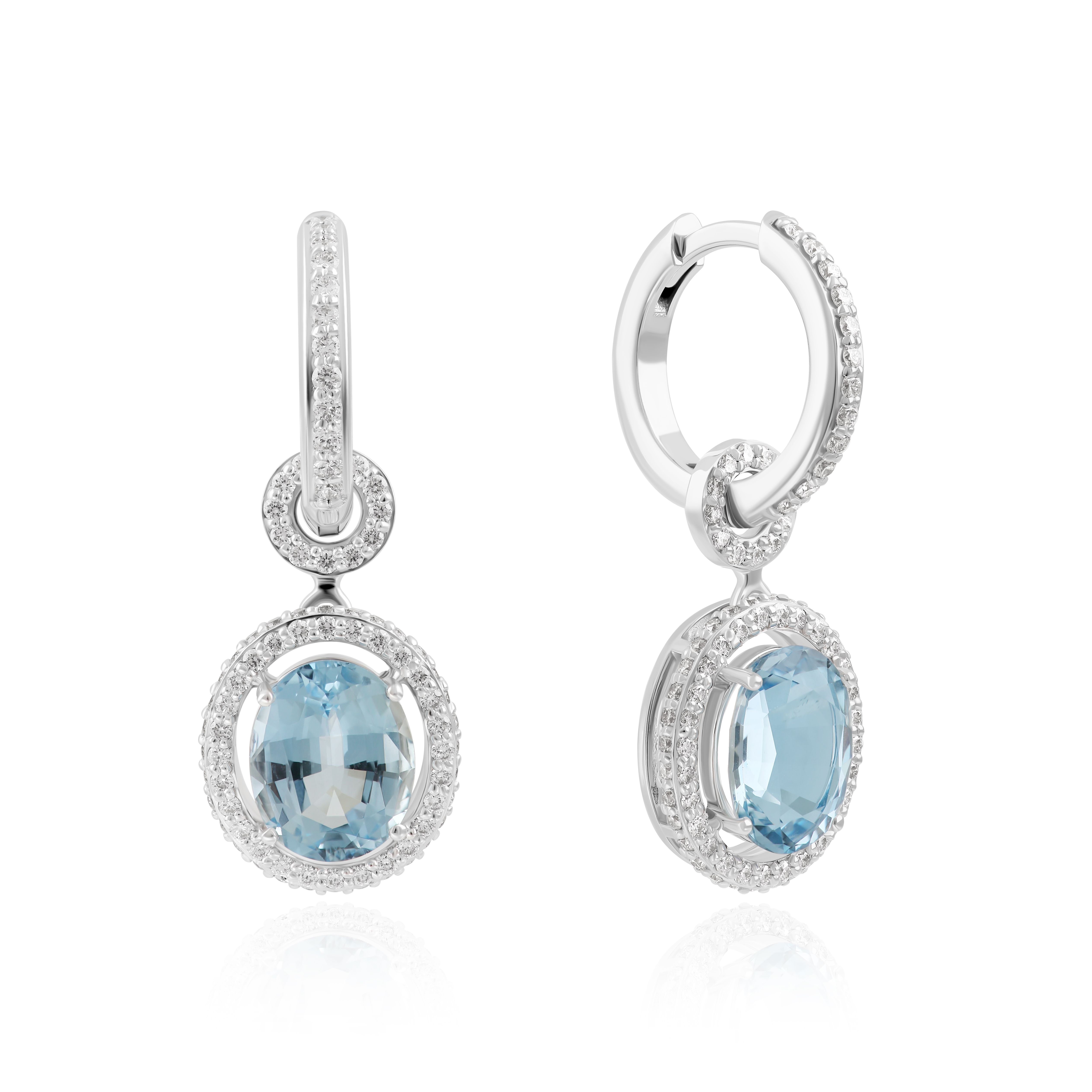 Серьги из белого золота с бриллиантами и аквамаринами 3.15 ct