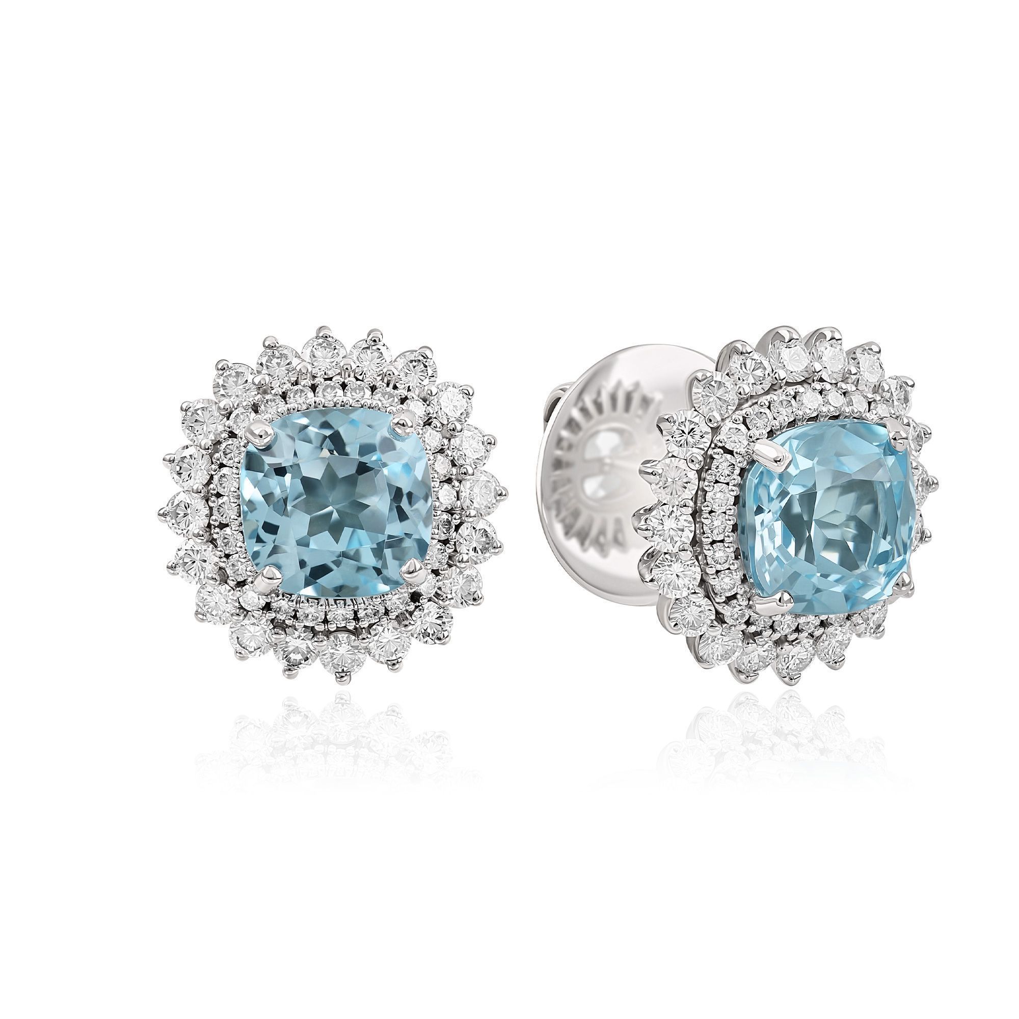 Пусеты из белого золота с бриллиантами и топазами