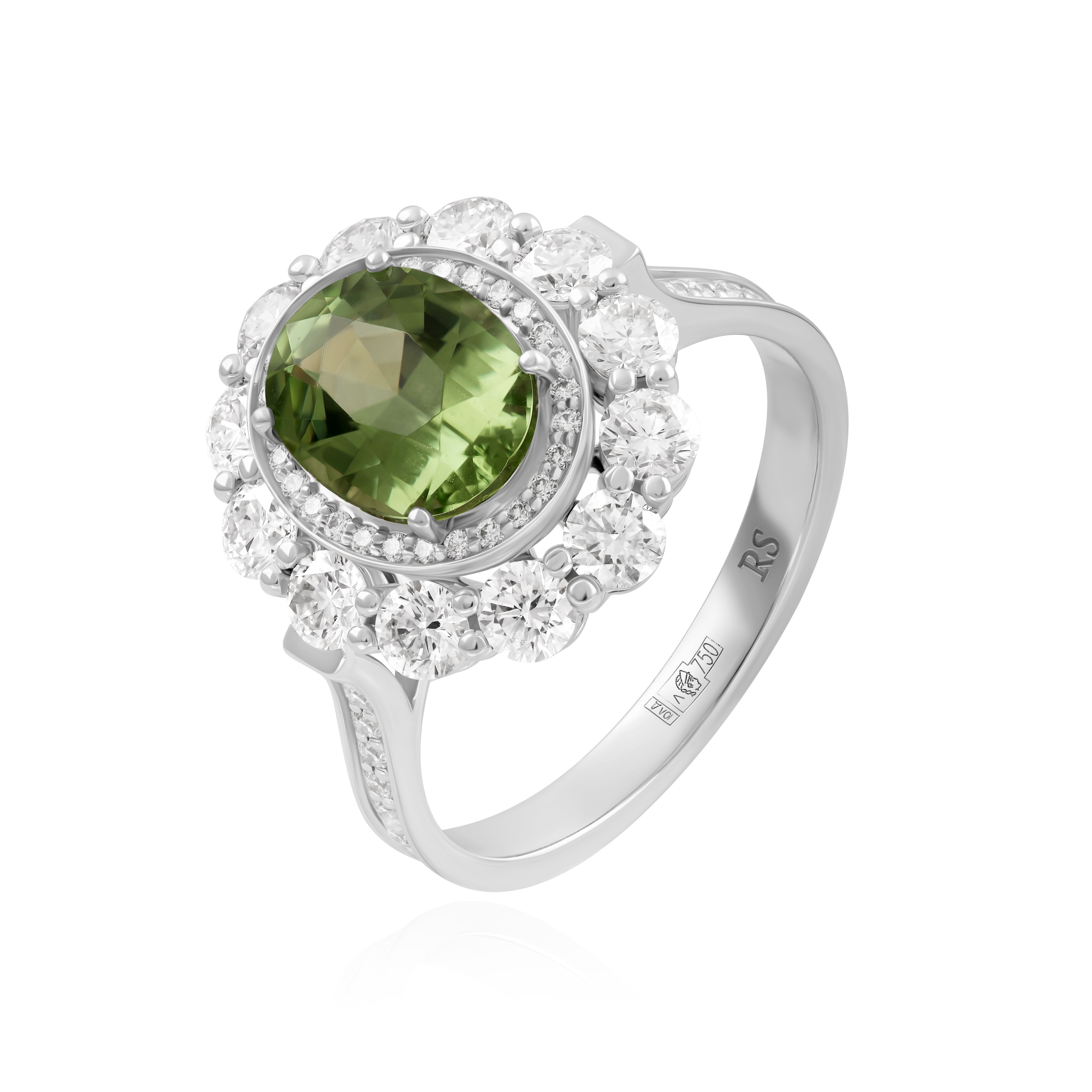 Кольцо из белого золота с бриллиантами и турмалином 2.14 ct