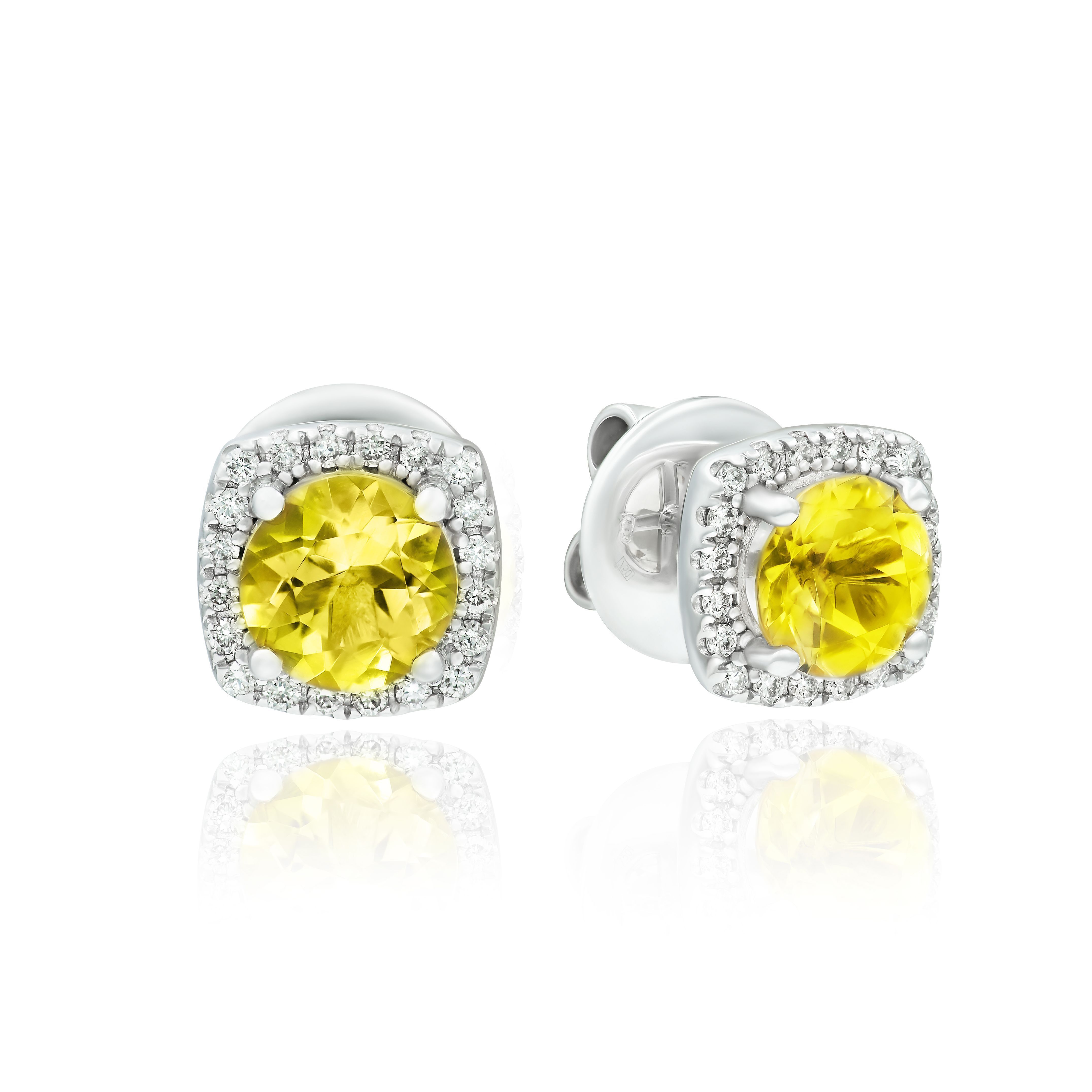 Пусеты из белого золота с цитринами и бриллиантами