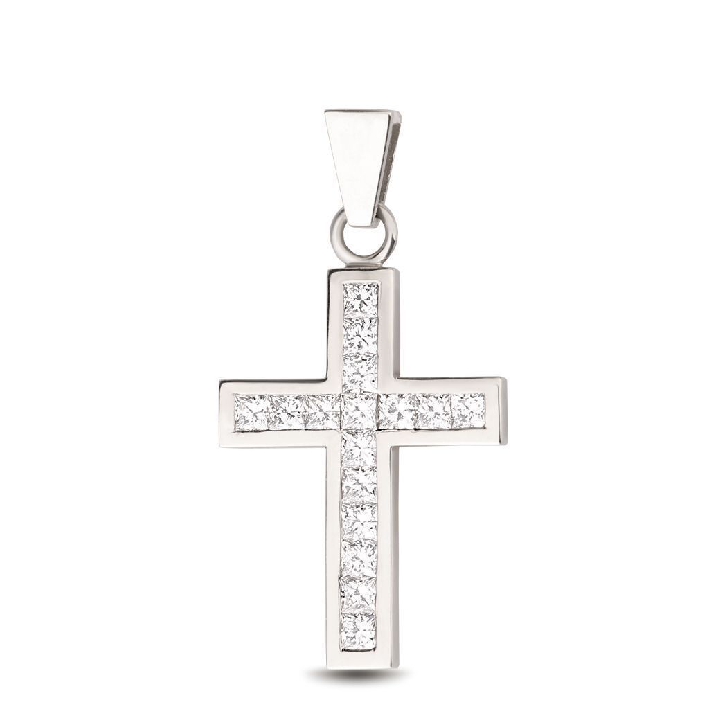 Крест из белого золота с бриллиантами