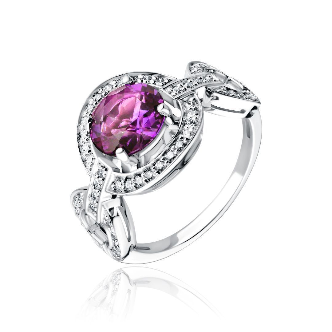 Кольцо из белого золота с бриллиантами и аметистом