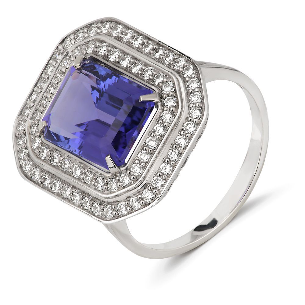 Кольцо из белого золота с бриллиантами и танзанитом