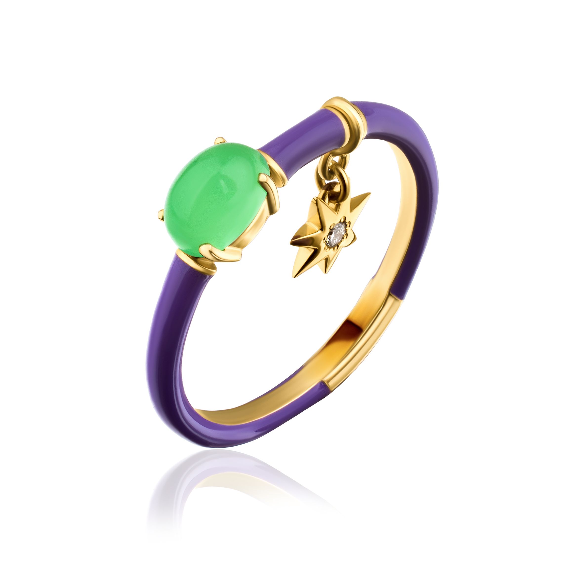 Кольцо из желтого золота с хризопразом и бриллиантом