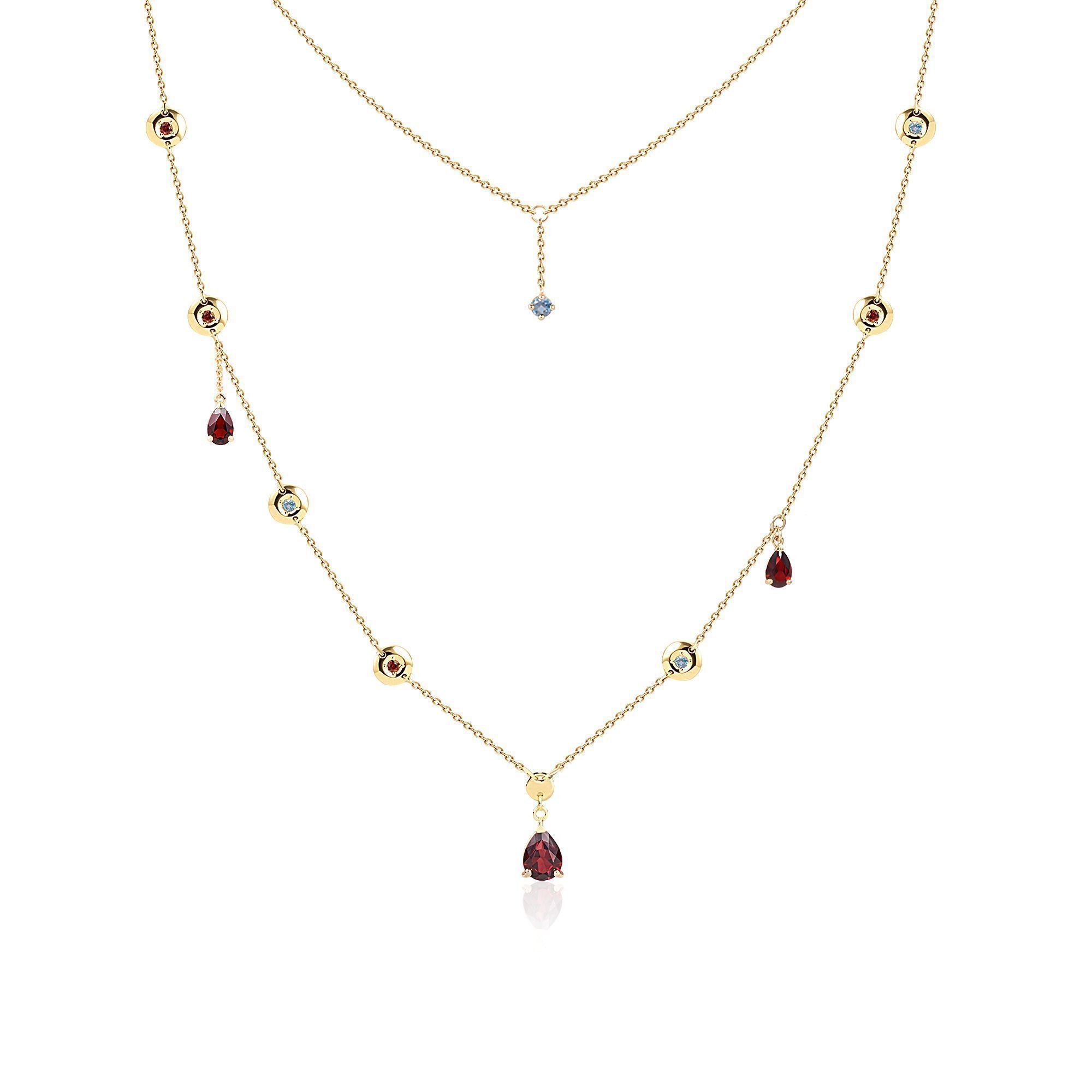 Колье из желтого золота с гранатами, топазами и бриллиантом