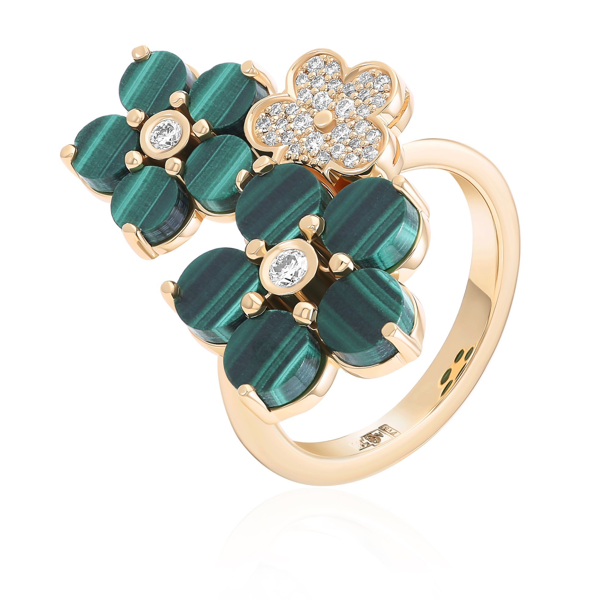 Кольцо из желтого золота с малахитом и бриллиантами