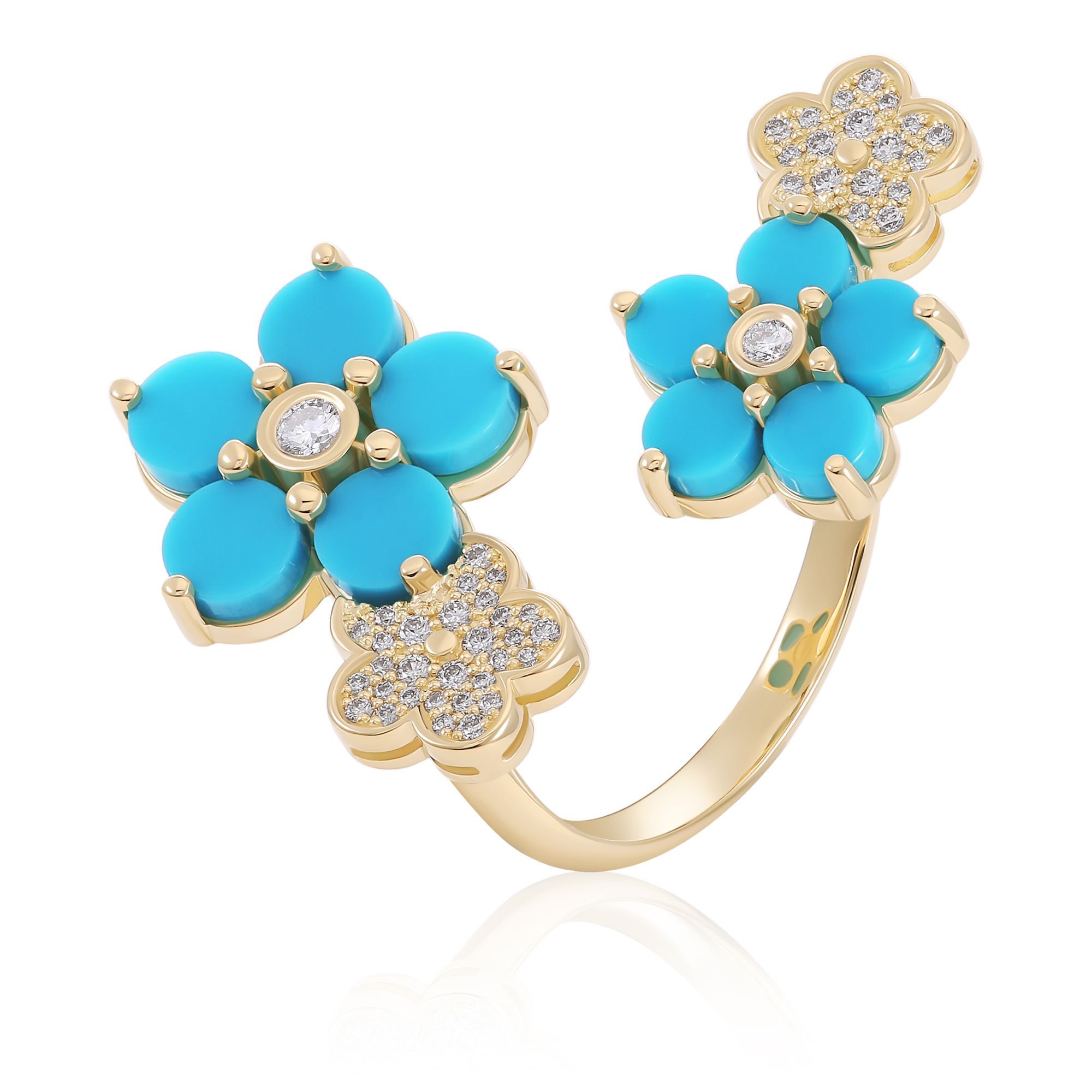 Кольцо из желтого золота с бирюзой и бриллиантами