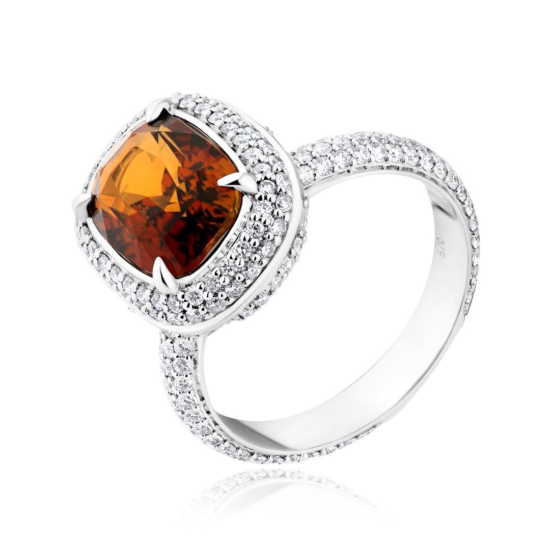 Кольцо из белого золота с турмалином 3.98 ct и бриллиантами