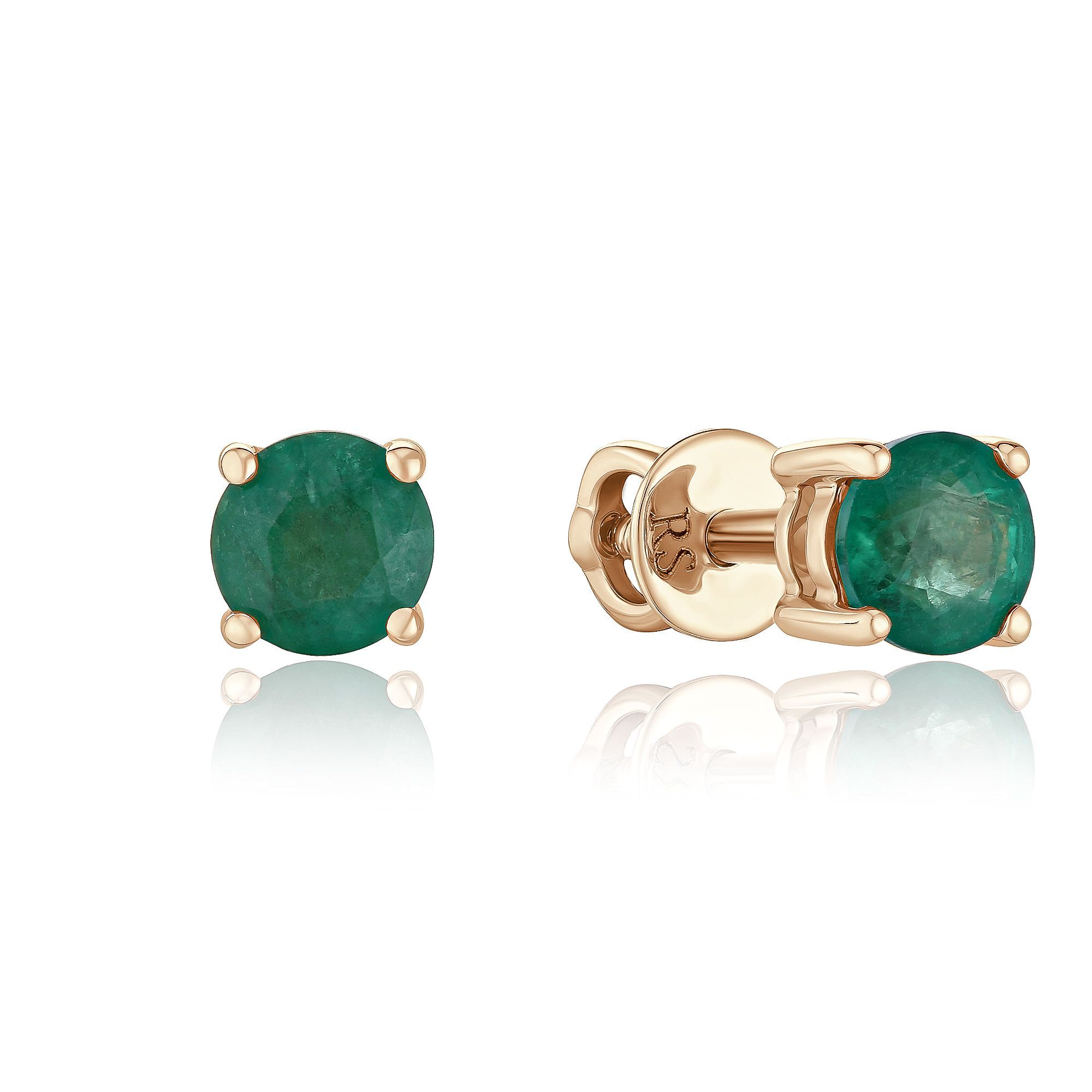 Пусеты из желтого золота с изумрудами