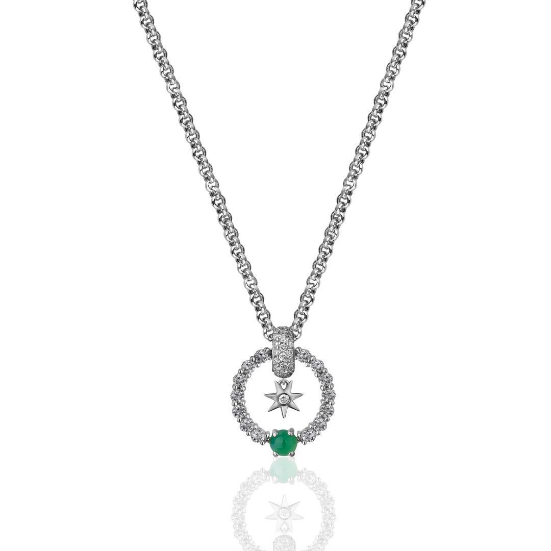 Колье из белого золота с хризопразом, сапфирами и бриллиантами