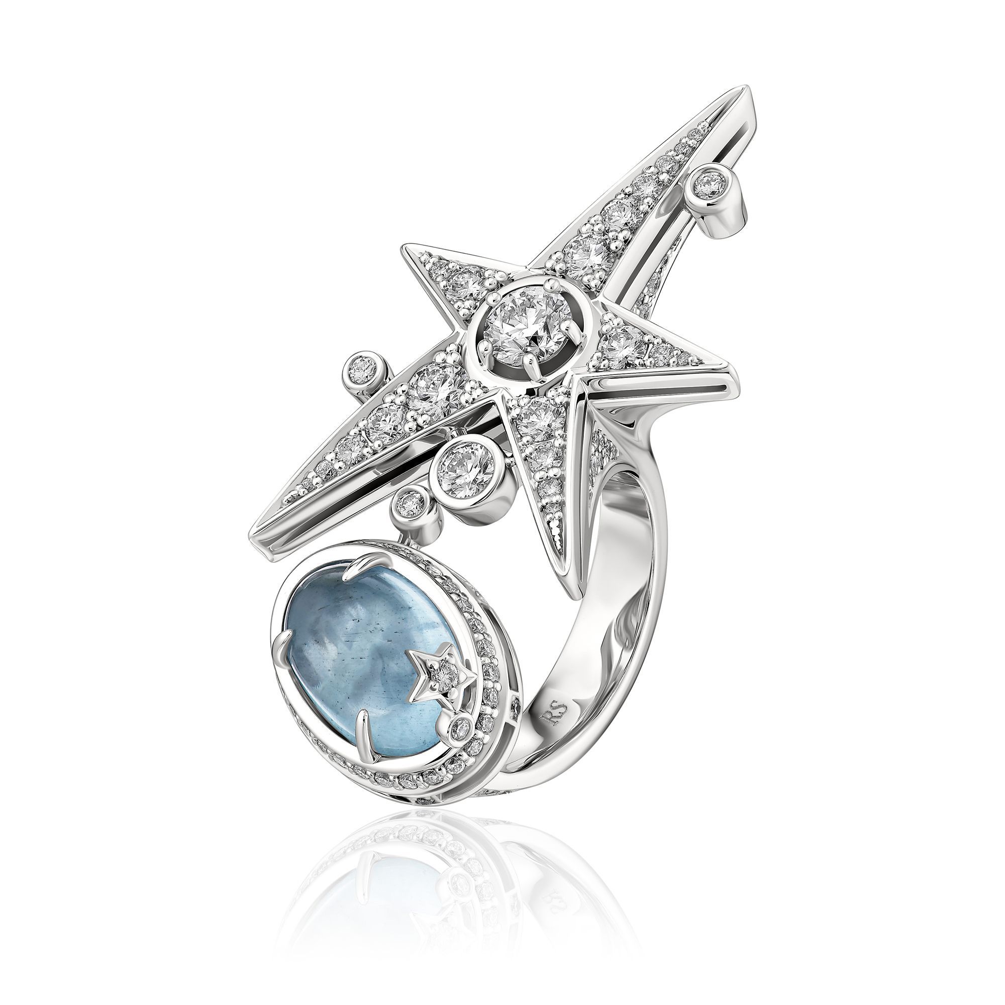 Кольцо из белого золота с аквамарином 5.165 ct и бриллиантами