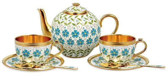 Сервиз чайный «Ситец» из серебра