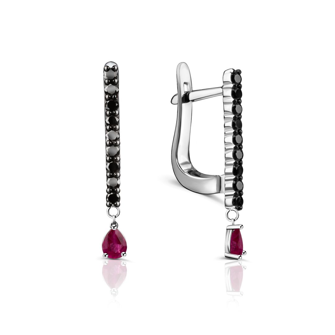 Серьги из белого золота с рубинами и бриллиантами