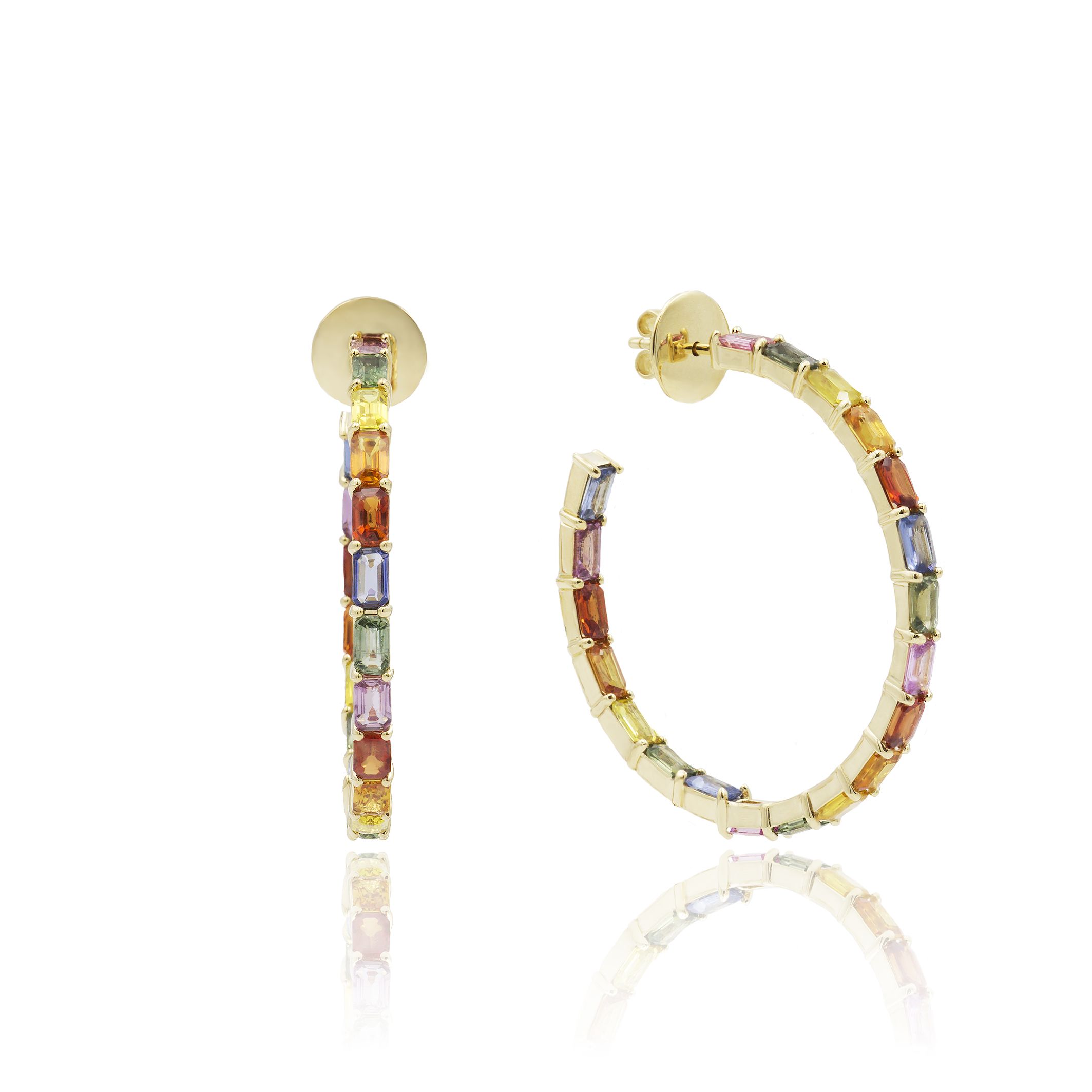 Пусеты из желтого золота с сапфирами