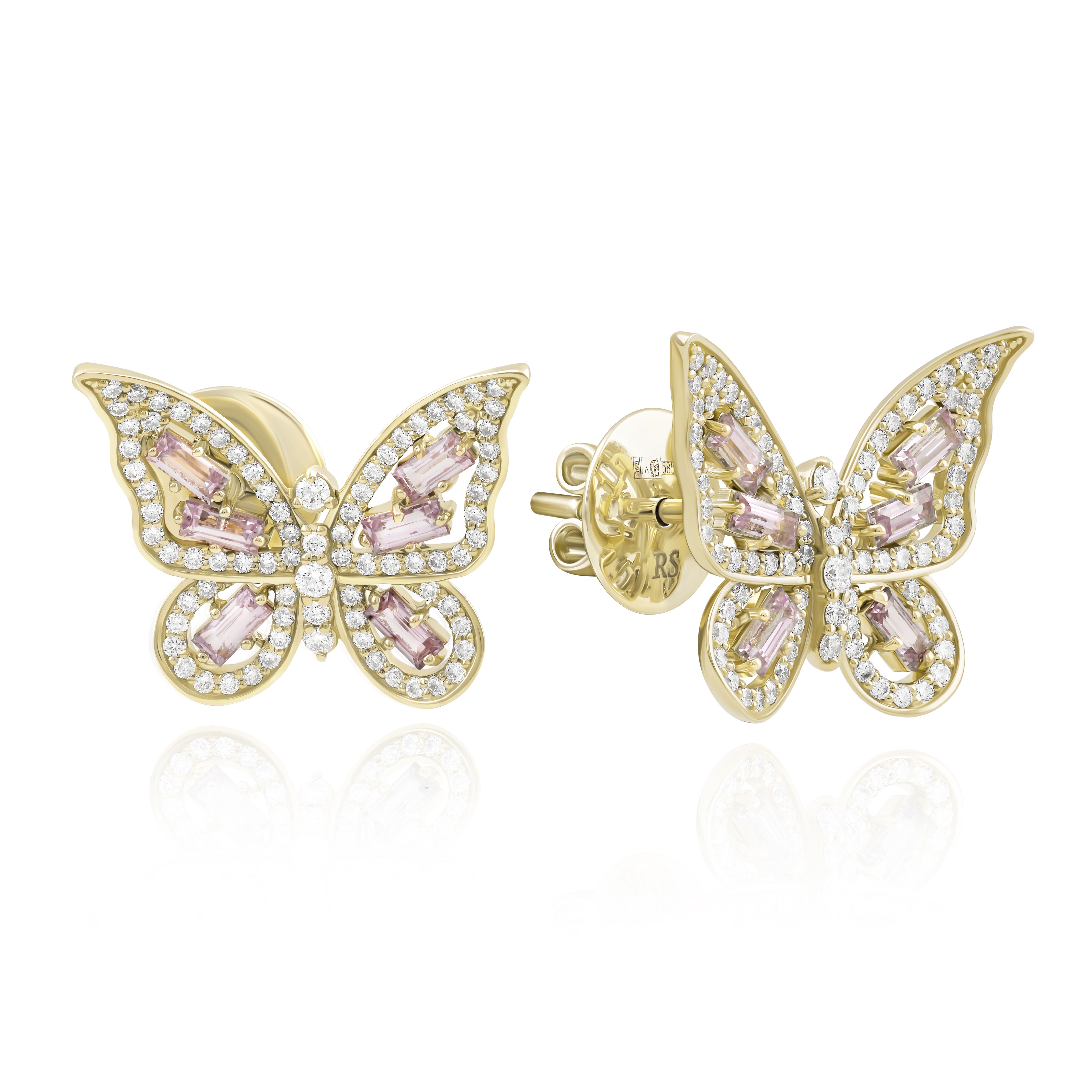 Пусеты из желтого золота с сапфирами и бриллиантами