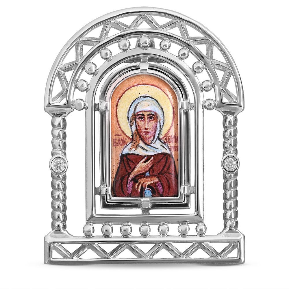 Икона «Ксения Блаженная» из серебра с фианитами