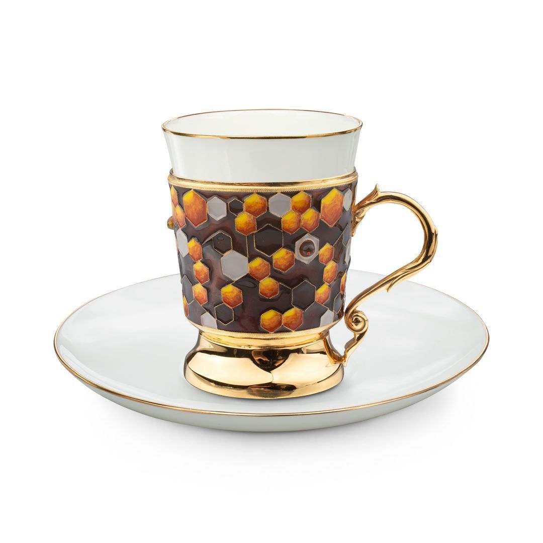 Набор кофейный из серебра с янтарем