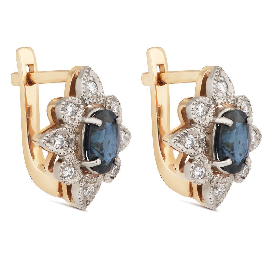 Серьги из красного золота с сапфирами и бриллиантами