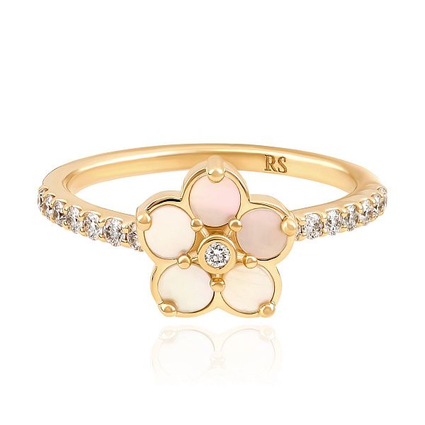 Кольцо из желтого золота с перламутром и бриллиантами