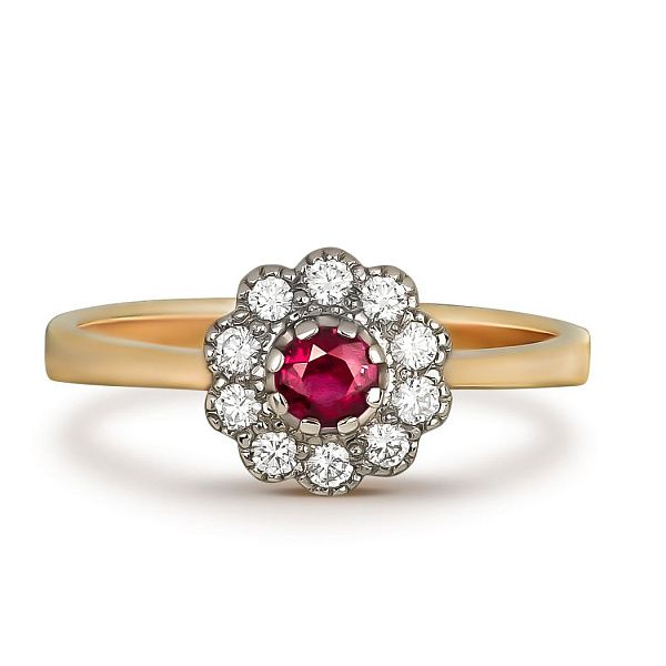 Кольцо из желтого золота с бриллиантами и рубином