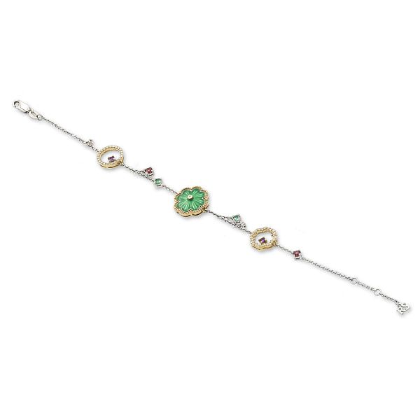 Браслет из белого золота с изумрудами, бриллиантами, альмандинами и аметистами