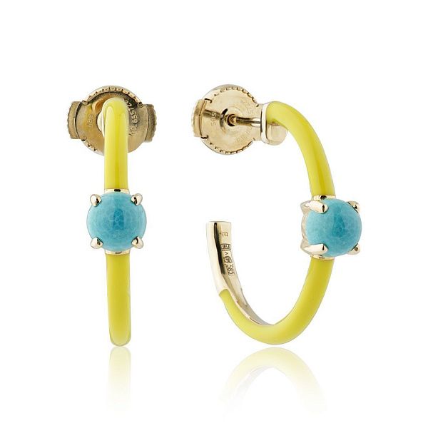 Пусеты из желтого золота с бирюзой