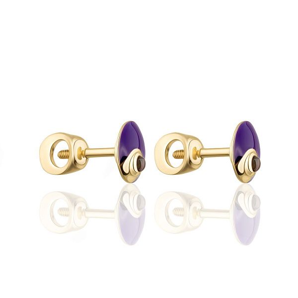 Пусеты из желтого золота с альмандинами