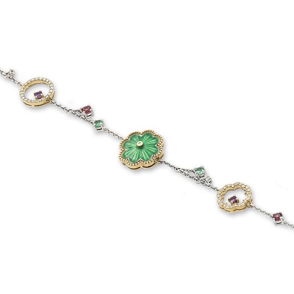 Браслет из белого золота с изумрудами, бриллиантами, альмандинами и аметистами