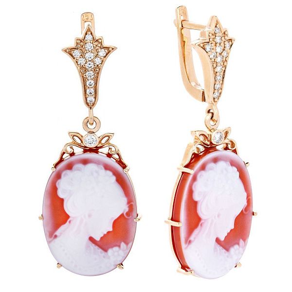 Серьги из красного золота с агатами и бриллиантами