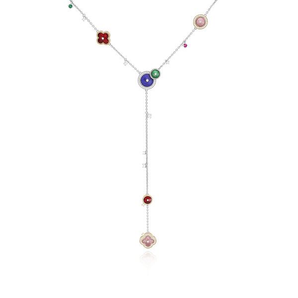 Колье из белого золота с рубином, бриллиантами и изумрудом