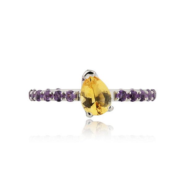 Кольцо из белого золота с цитрином и аметистами