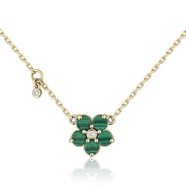 Колье из желтого золота с малахитом и бриллиантами