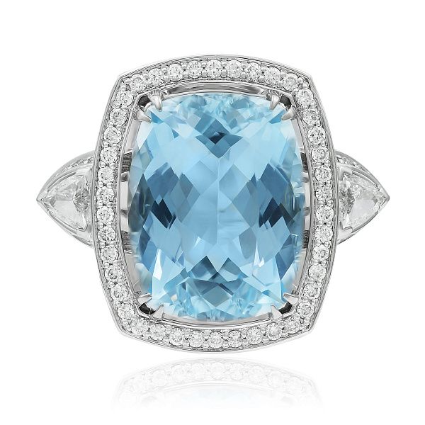 Кольцо из белого золота с бриллиантами и аквамарином 9.55 ct