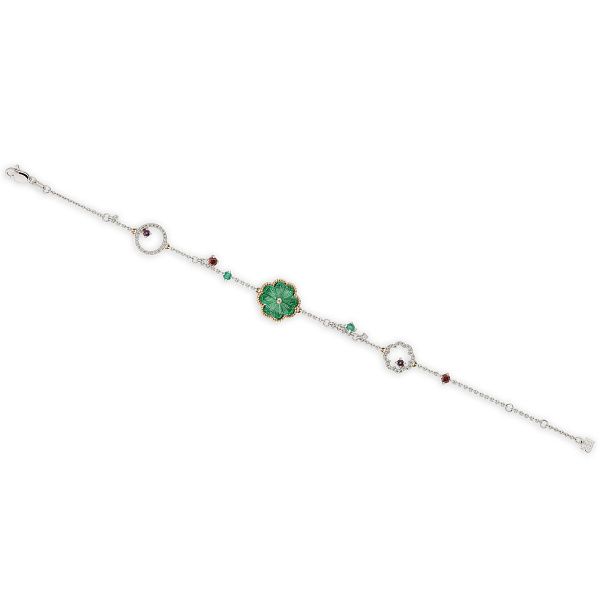 Браслет из белого золота с альмандинами, аметистами, изумрудами и бриллиантами