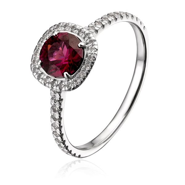Кольцо из белого золота с гранатом и бриллиантами
