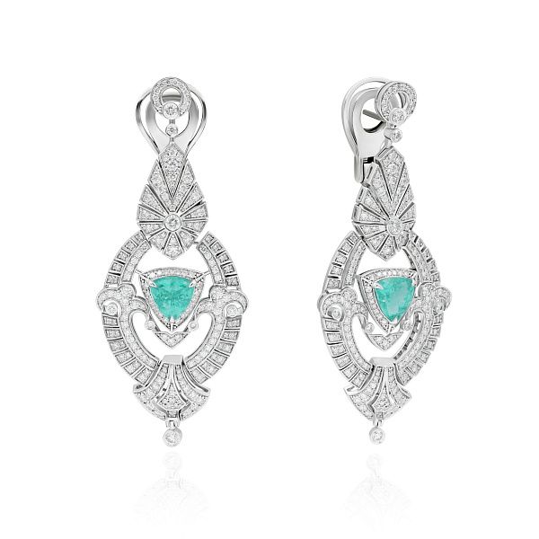 Серьги из белого золота с турмалинами параиба 4.73 ct и бриллиантами