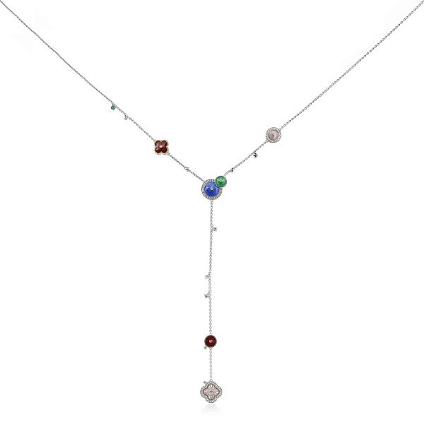 Колье из белого золота с рубином, изумрудом и бриллиантами