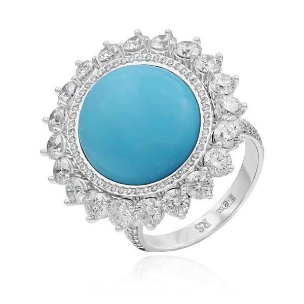 Кольцо из белого золота с бриллиантами и бирюзой 3.566 ct