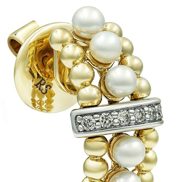 Пусеты из желтого золота с жемчугом и бриллиантами
