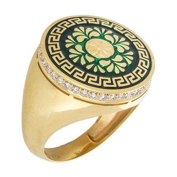 Кольцо «Ампир» из желтого золота с бриллиантами